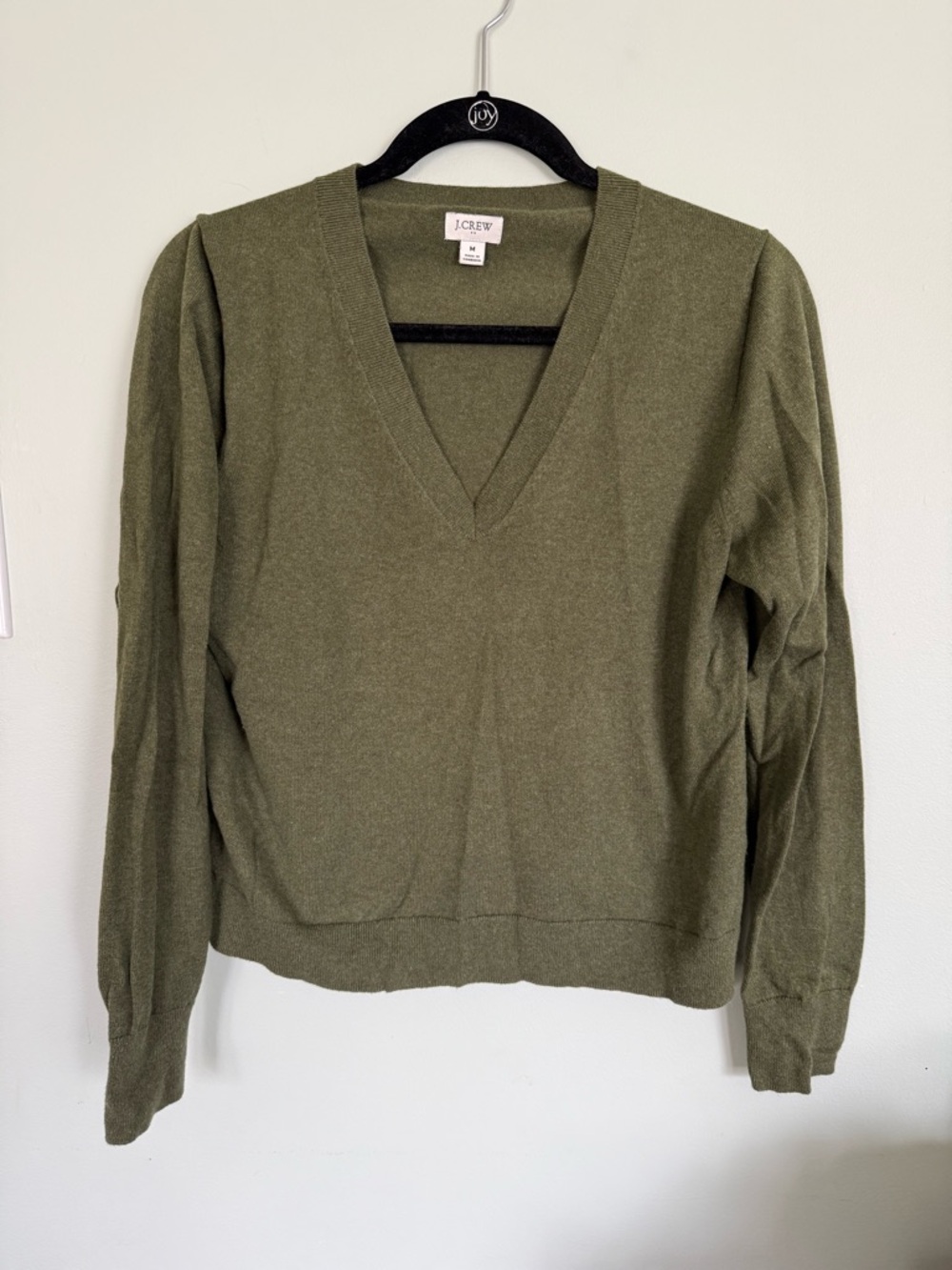 J. Crew Army Green V-Neck Lightweight Sweater